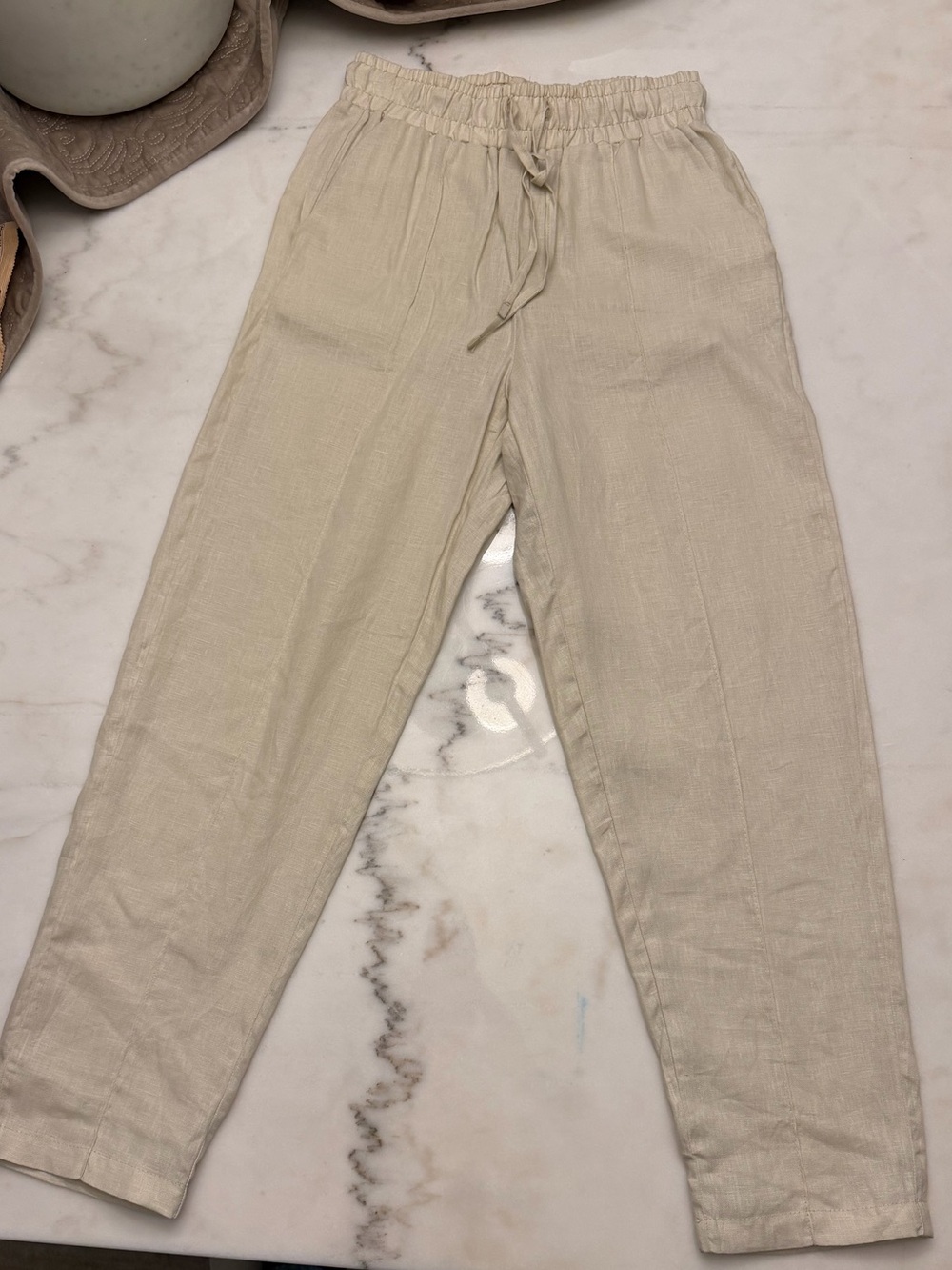 Women's Wide Leg Drawstring Pants - Cream